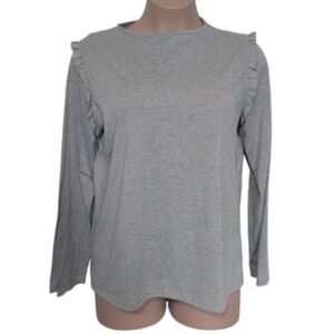 Grey Ruffle Long Sleeve T-shirt XXL Dip Of Darling Normcore Layering Basic Plus